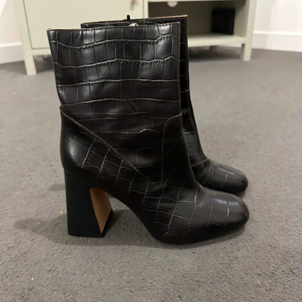Autograph Dark Brown Croc-Embossed Heeled Boots
